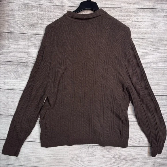 Abercrombie & Fitch Oversized Sweater Mens XXL Tall Brown Polo Collared Knit - Picture 4 of 4